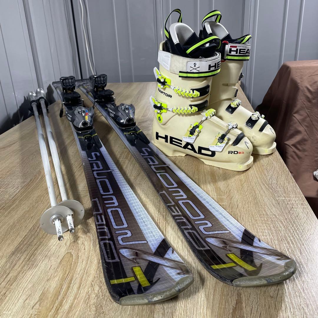 サロモン156cm HEAD上級ブーツ25.5cmストック付 メンテ済4点SET