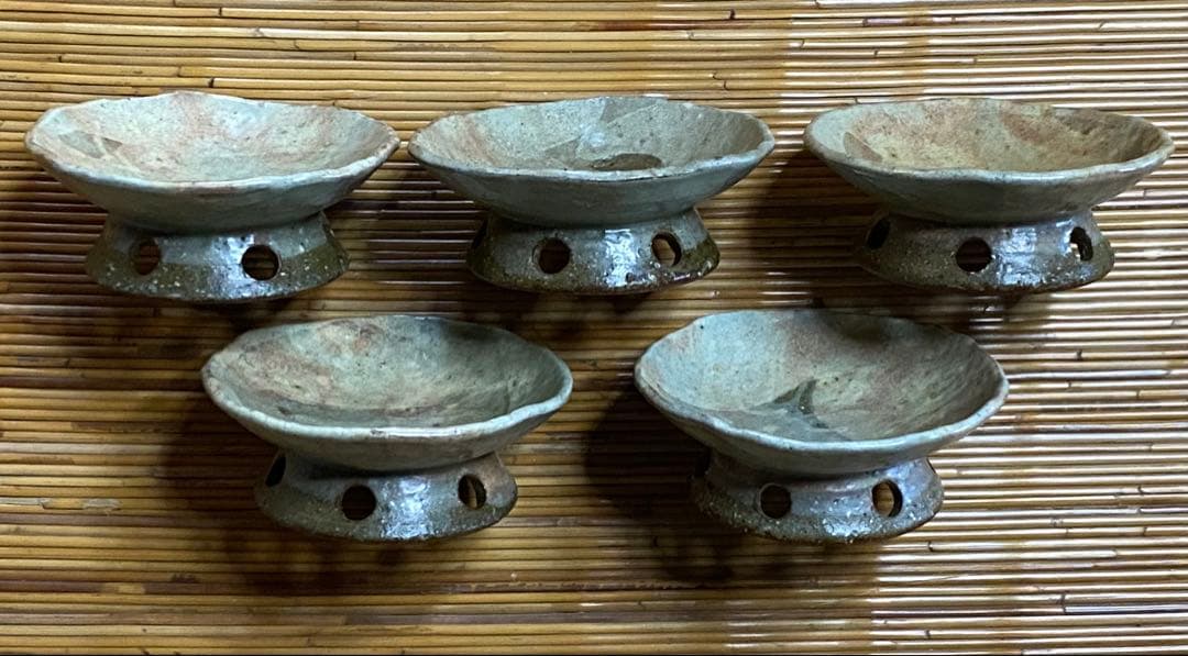 希少！陶器製の高台付き皿 5個セット