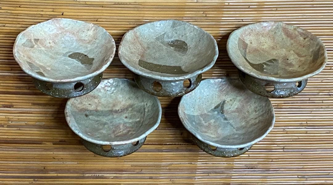 希少！陶器製の高台付き皿 5個セット