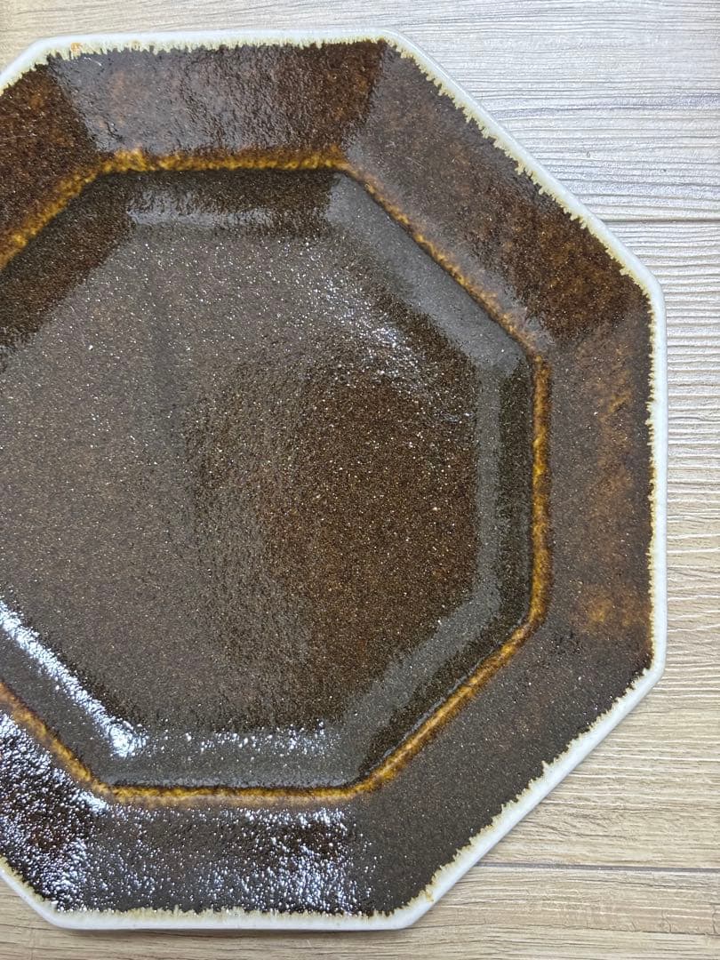 大沼道行 八角皿 Lサイズ 緑釉 黒釉 作家物 織部 ワンプレート