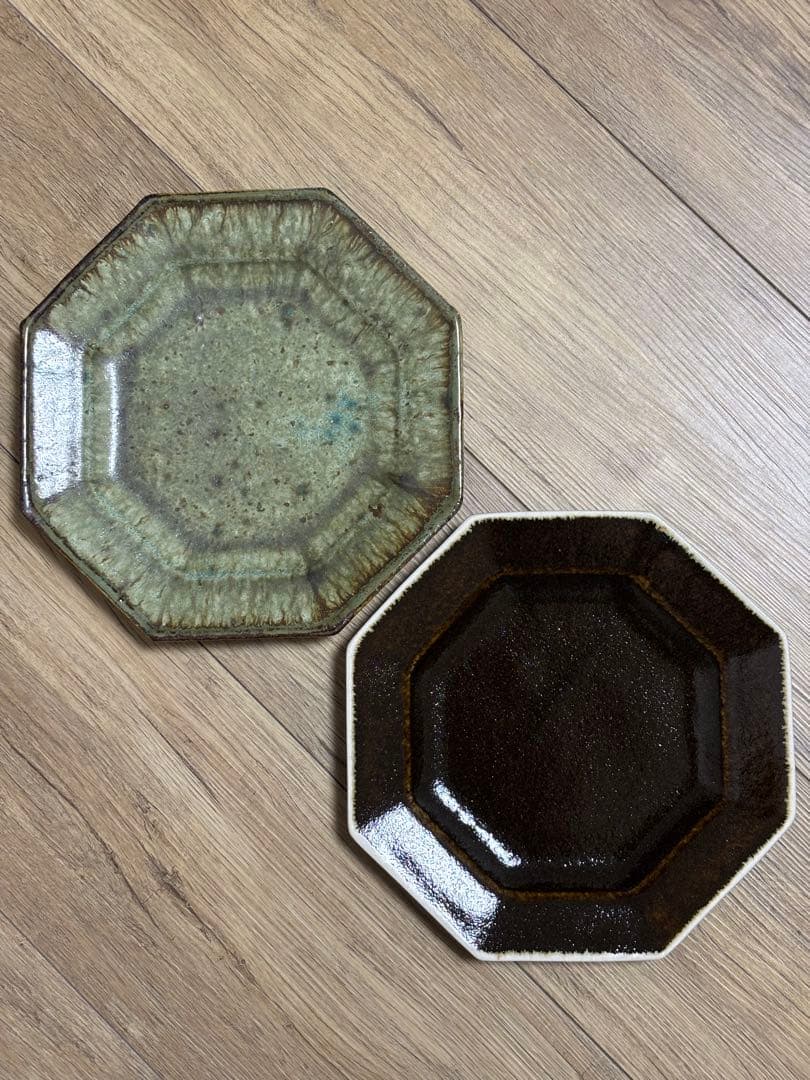 大沼道行 八角皿 Lサイズ 緑釉 黒釉 作家物 織部 ワンプレート