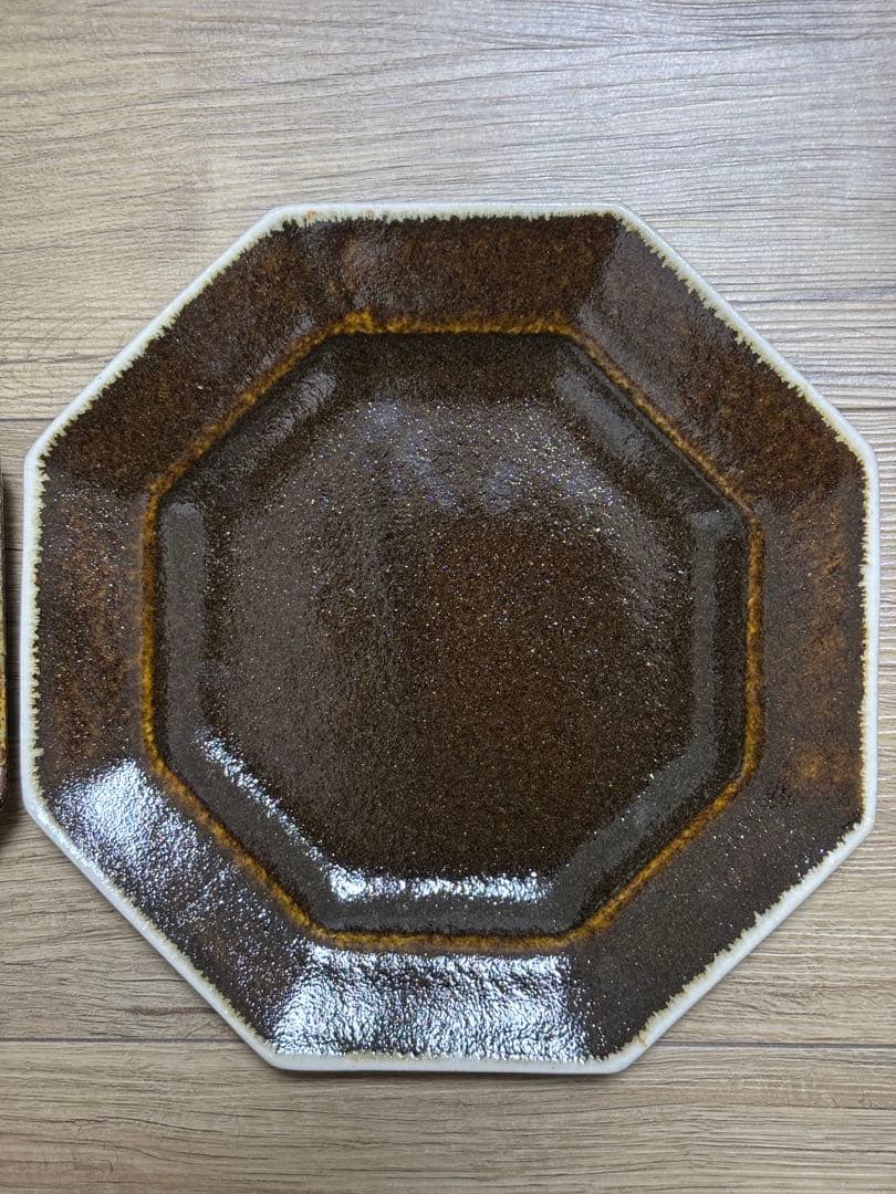 大沼道行 八角皿 Lサイズ 緑釉 黒釉 作家物 織部 ワンプレート