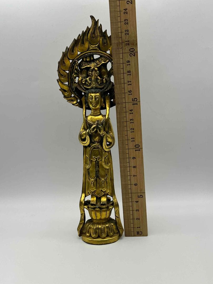 北魏時代 金銅観音菩薩立像　神鳥宝珠真珠紋 金銅仏铜鎏金 唐物(B-104 ①)