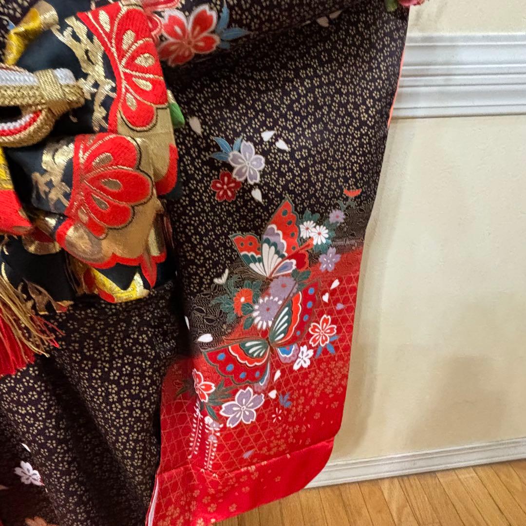 七五三七歳‼豪華絢爛人気黒地蝶々花ラメ金彩金箔煌びやか際立つ❤️完全フルセット