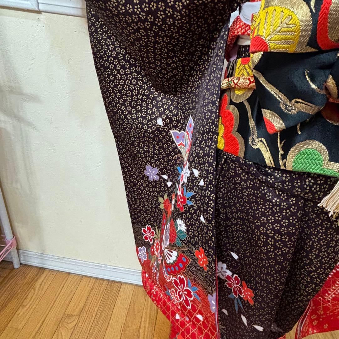 七五三七歳‼豪華絢爛人気黒地蝶々花ラメ金彩金箔煌びやか際立つ❤️完全フルセット
