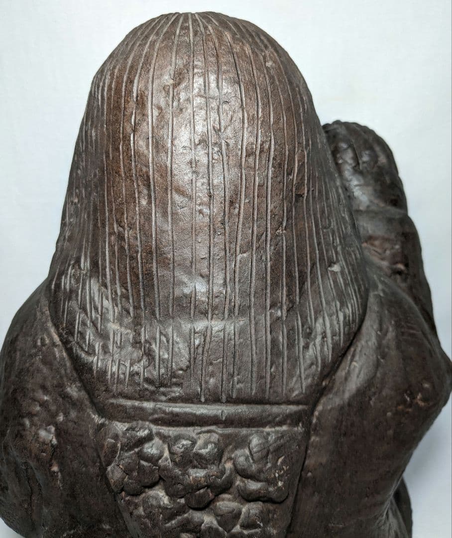 備前焼 手招きおたふく像 おかめ 陶像 置物 縁起物 彫刻 工芸品 細工物 希少