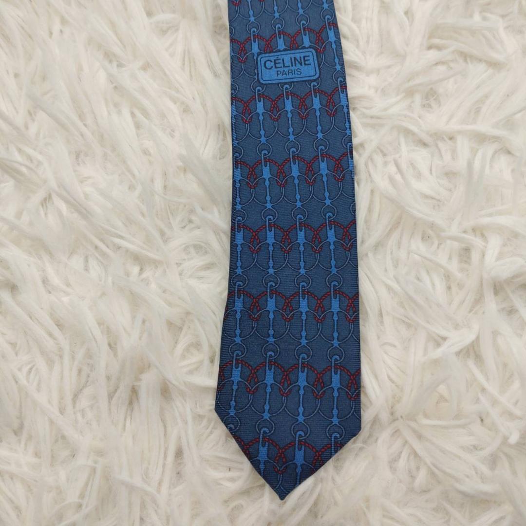 セリーヌ 高級シルクネクタイ 総柄 ダークグレー