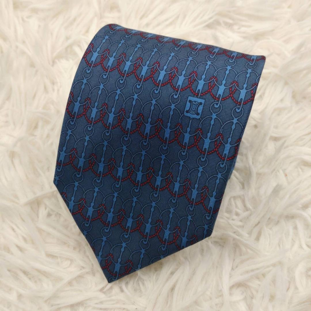 セリーヌ 高級シルクネクタイ 総柄 ダークグレー