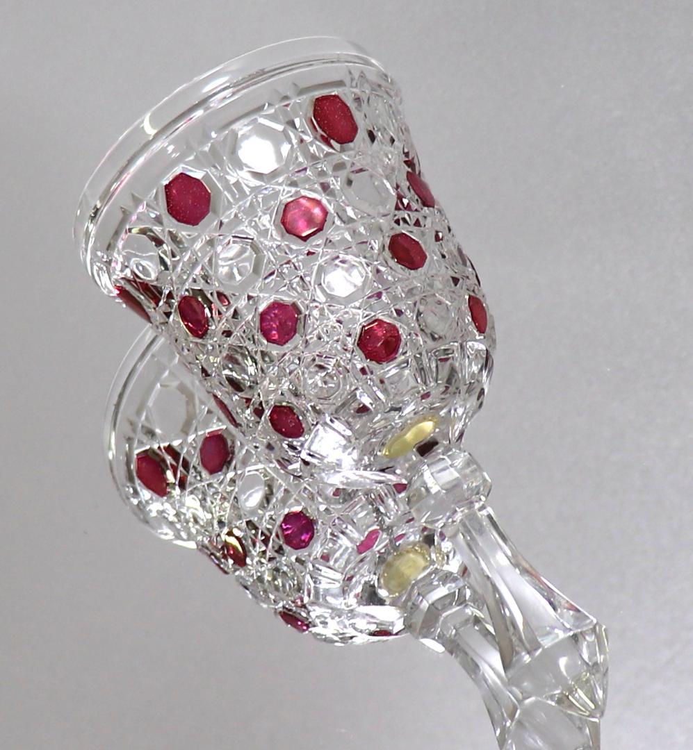 オールド・バカラ上級作品 ワインレッド色被せ装飾 ディアマン・ピエーリー 呼び鈴