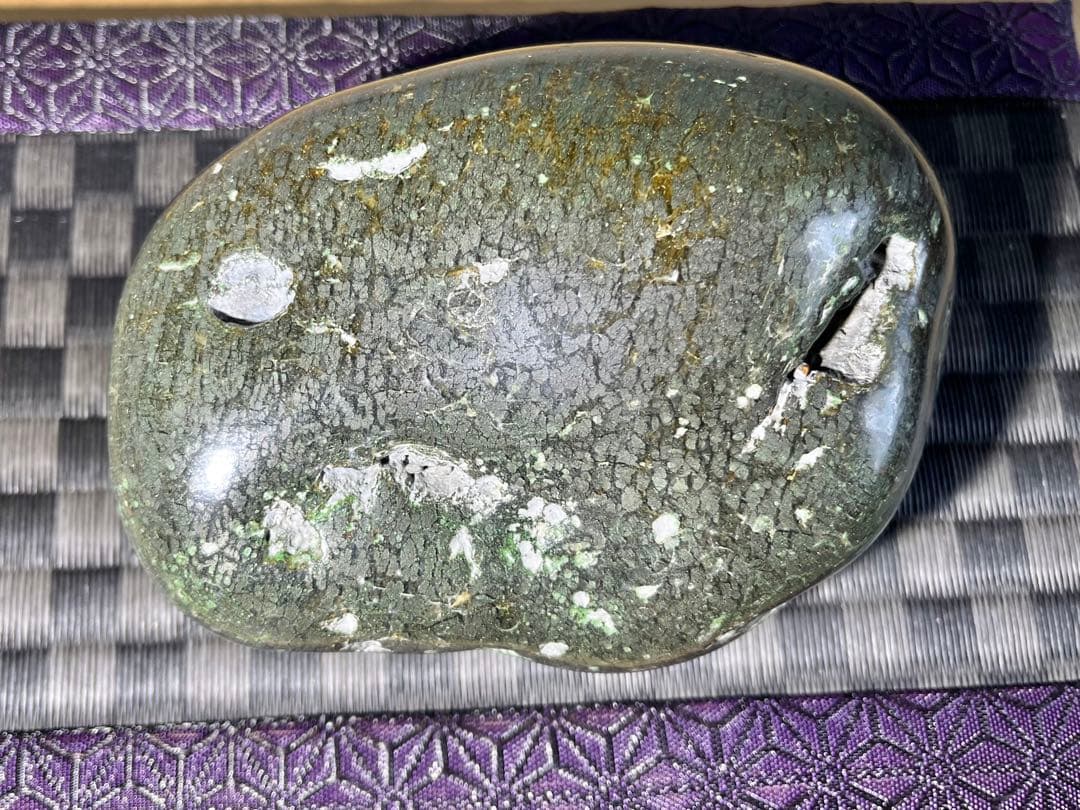 稀少 国産  石川県産 能登銀石 銀文石 銀花石 硫化瑪瑙 磨き石