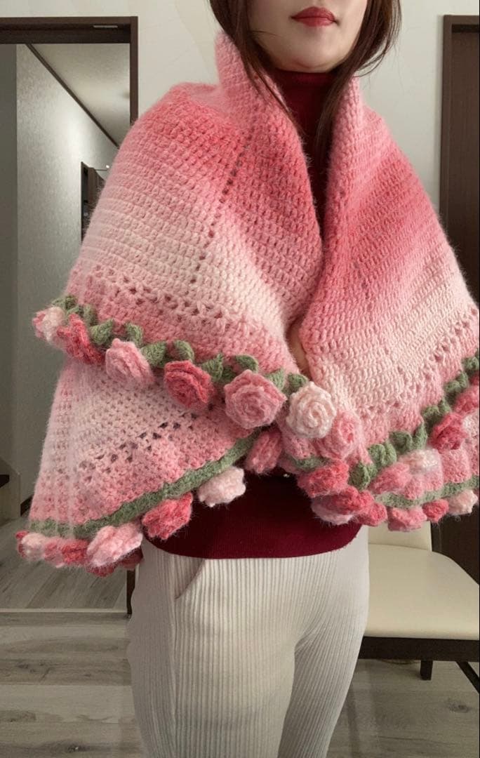 バラの花束ブランケット直径110cm，66本の大きな花ストール