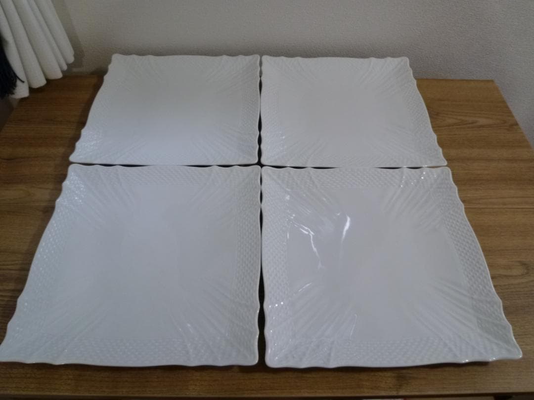 「未使用」ジノリ ベッキオホワイト 22㎝ スクエアプレート、4枚