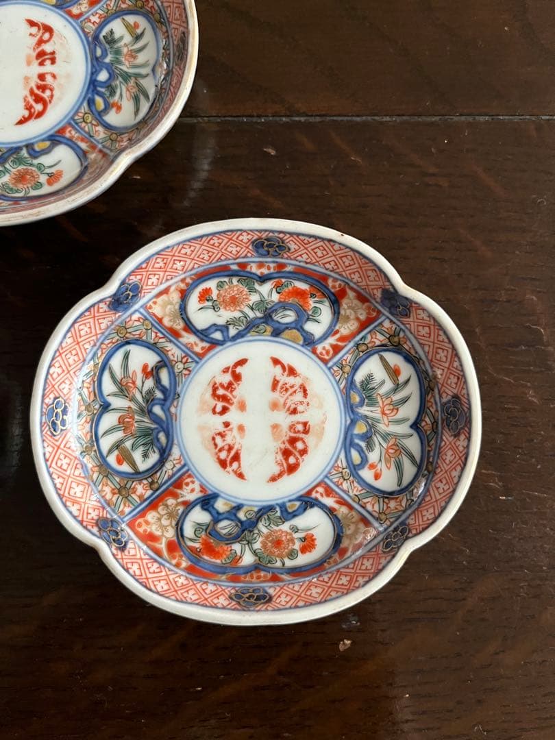 最上手　希少　古伊万里　江戸中期享保〜宝暦年間　豆皿　三枚揃　木瓜形　蝶菊水仙