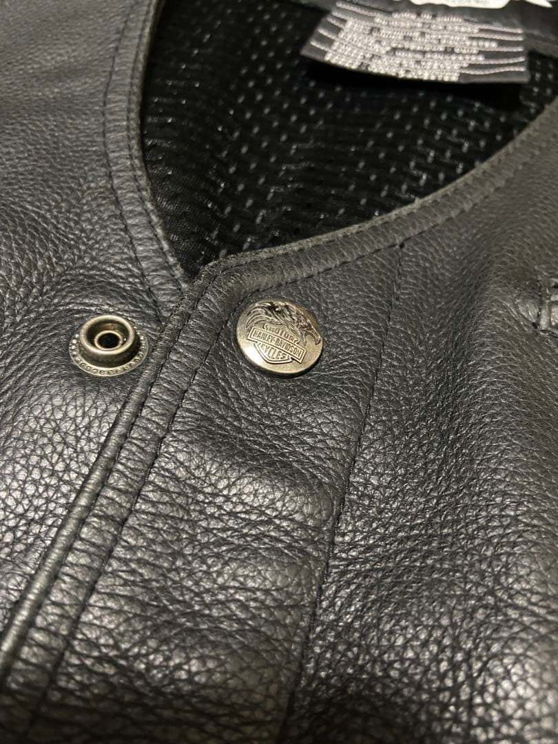 Harley-Davidson Leather Vest 背中刺繍 2XL 黒