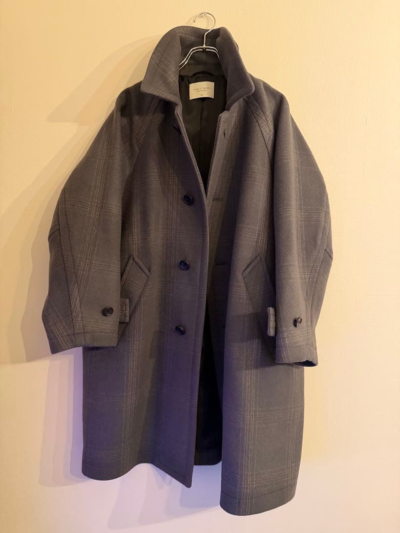 Super140s メルトンオーバーサイズバルカラーコート【チェック柄】