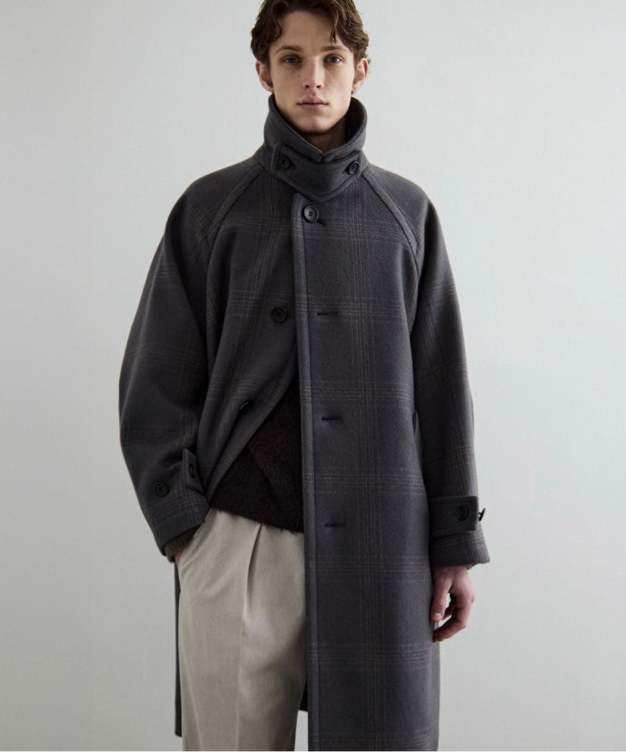 Super140s メルトンオーバーサイズバルカラーコート【チェック柄】