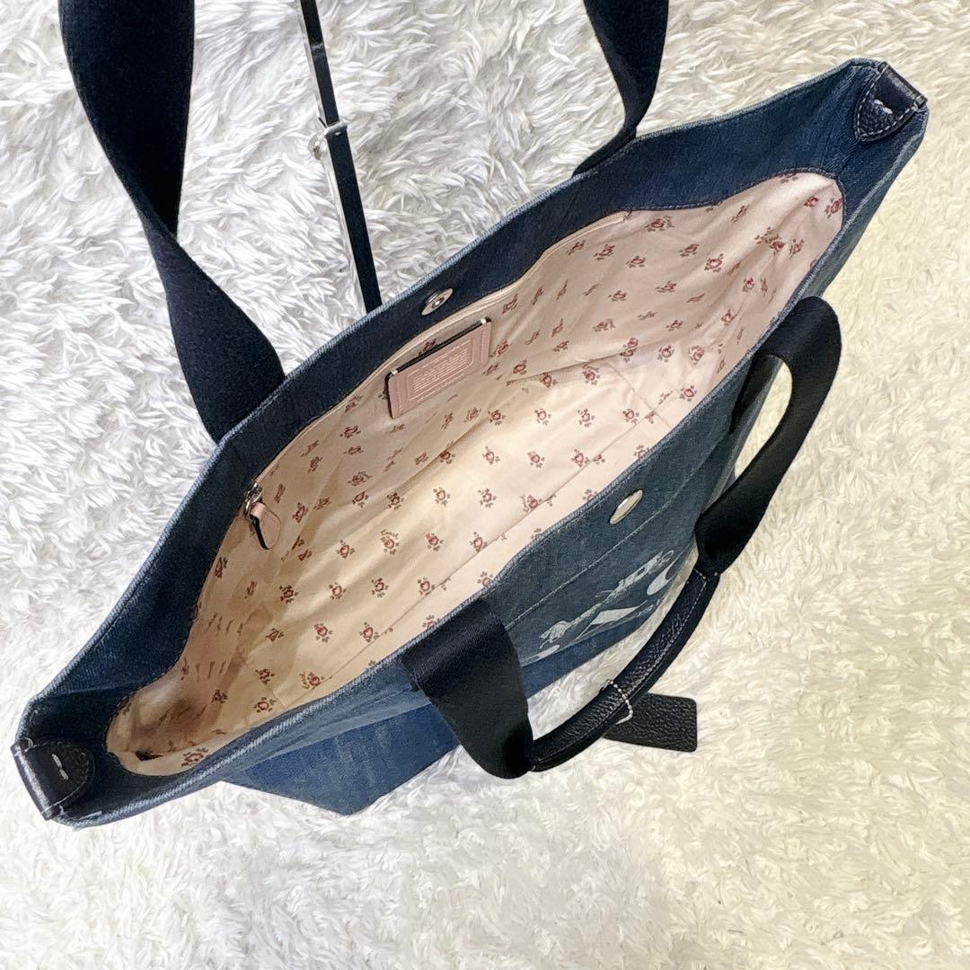 【美品】コーチ キャンバス デニムトートバッグ デニム 馬車ロゴ A4収納