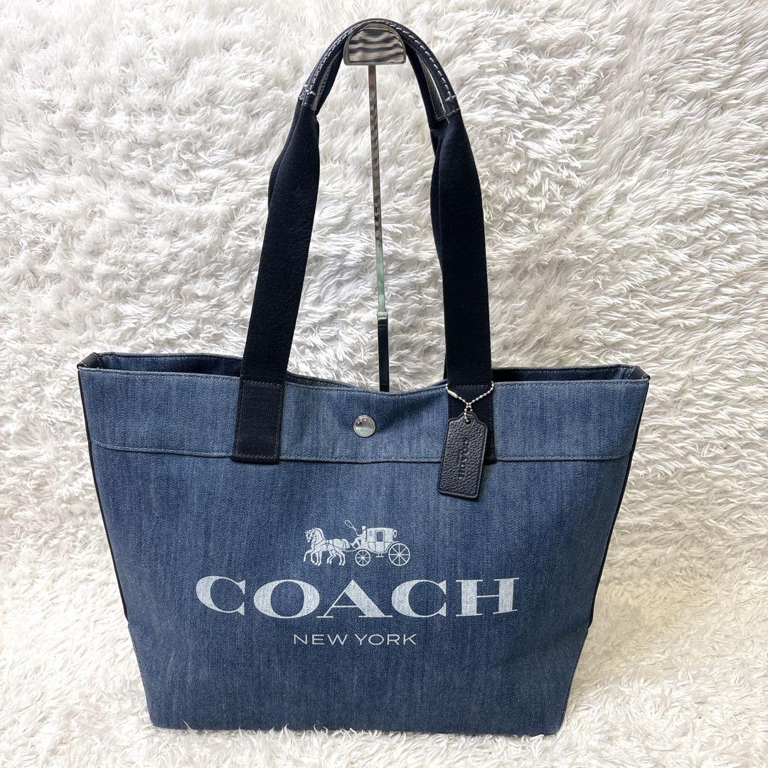 【美品】コーチ キャンバス デニムトートバッグ デニム 馬車ロゴ A4収納