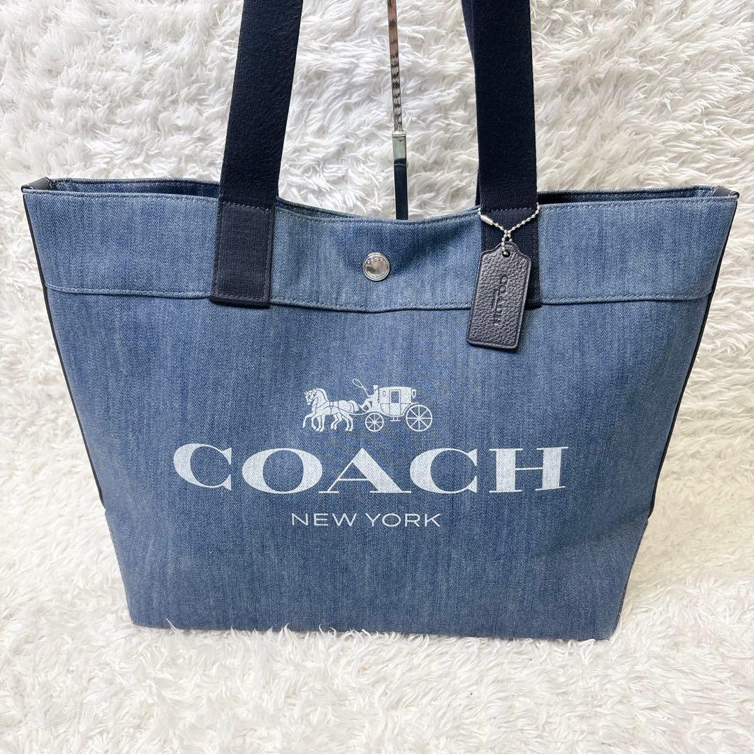 【美品】コーチ キャンバス デニムトートバッグ デニム 馬車ロゴ A4収納