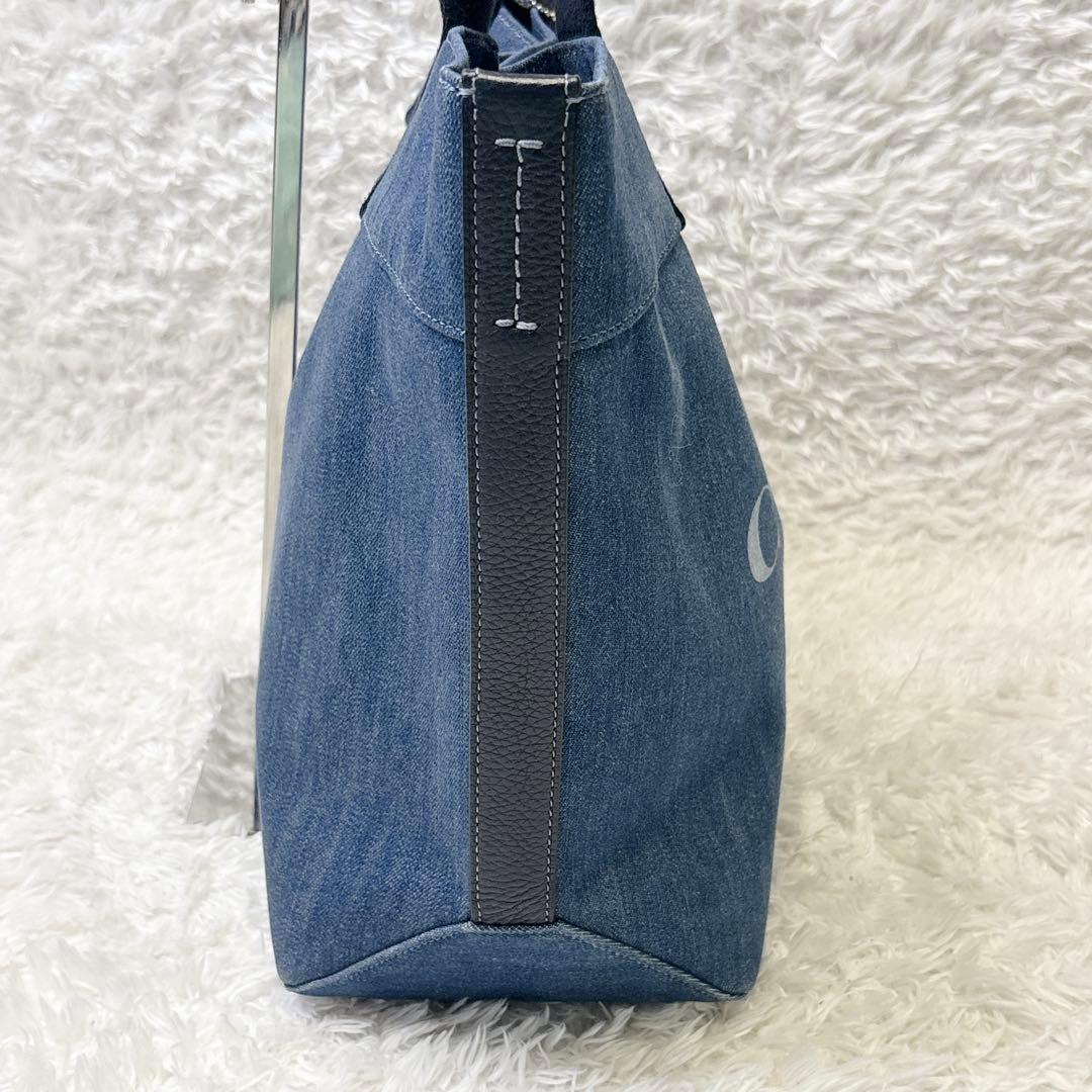 【美品】コーチ キャンバス デニムトートバッグ デニム 馬車ロゴ A4収納