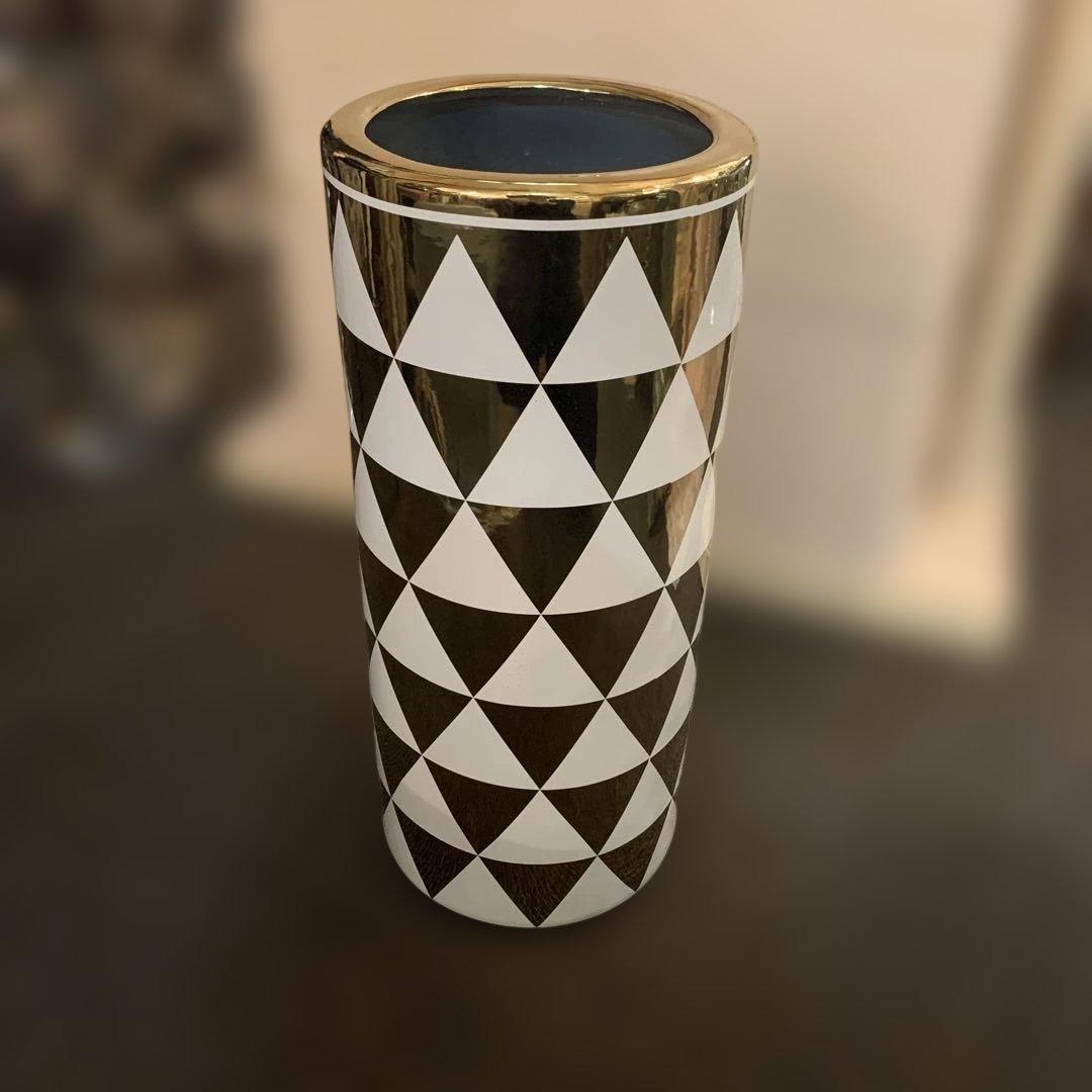 幾何学模様 ゴールド ホワイト 陶器製傘立て ID-375