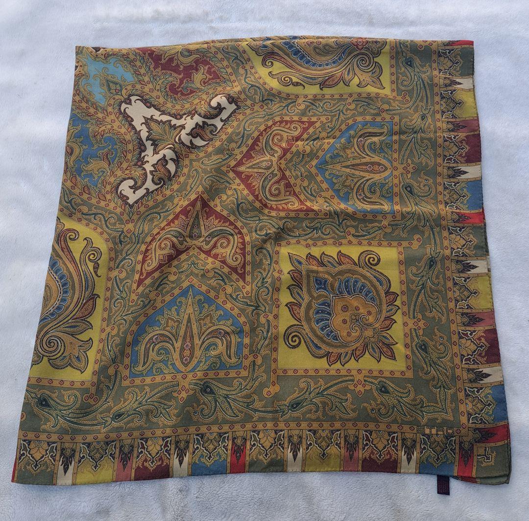 美品　イタリア製　エトロ　ウール70%×シルク30%ストール　大判　レディース