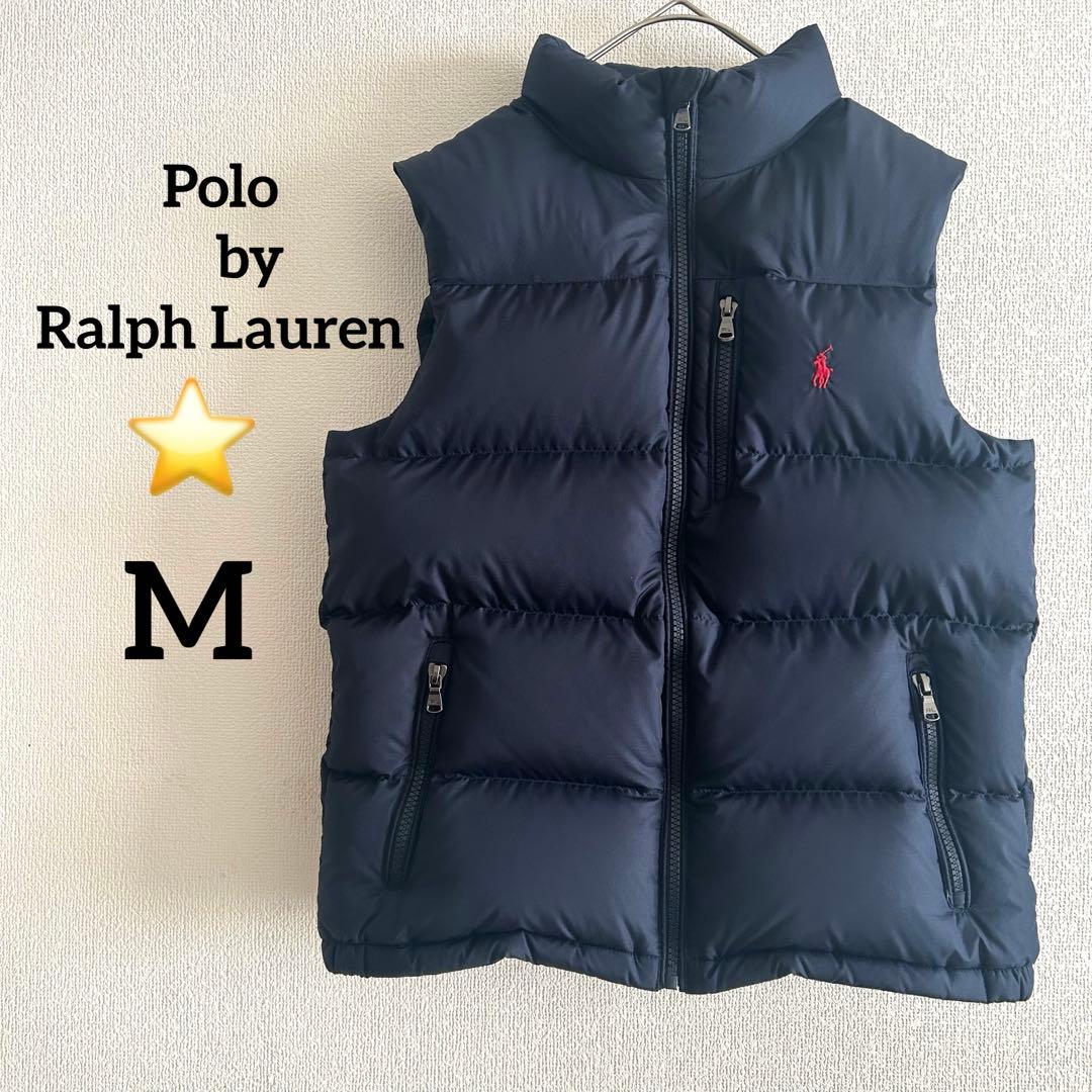【極美品】ラルフローレン ダウンベスト M ネイビー レッドポニー刺繍ロゴ