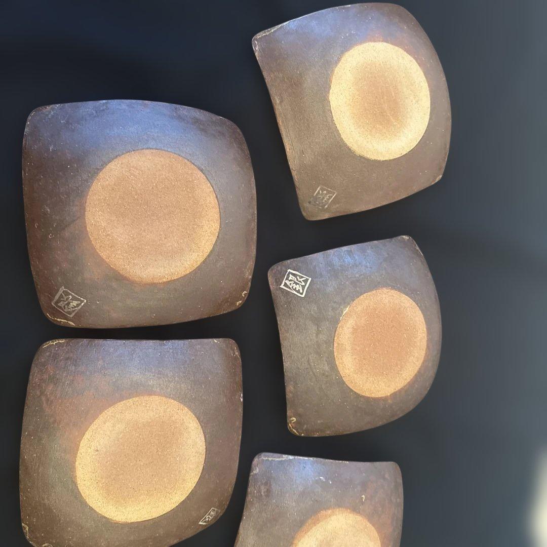 希少美品　魯山人写 美食道楽 和食器揃え 祥山 色絵銀彩糸巻文四方皿5枚セット