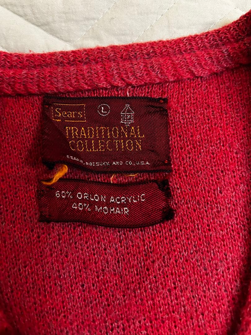 60s Sears モヘア混 カーディガン レッド L ビンテージ ORLON