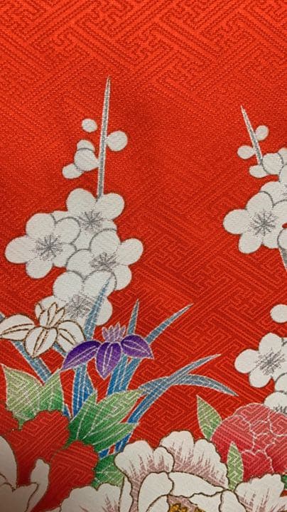 3MKO238 子供用 振袖 着物 花柄 朱色 七五三