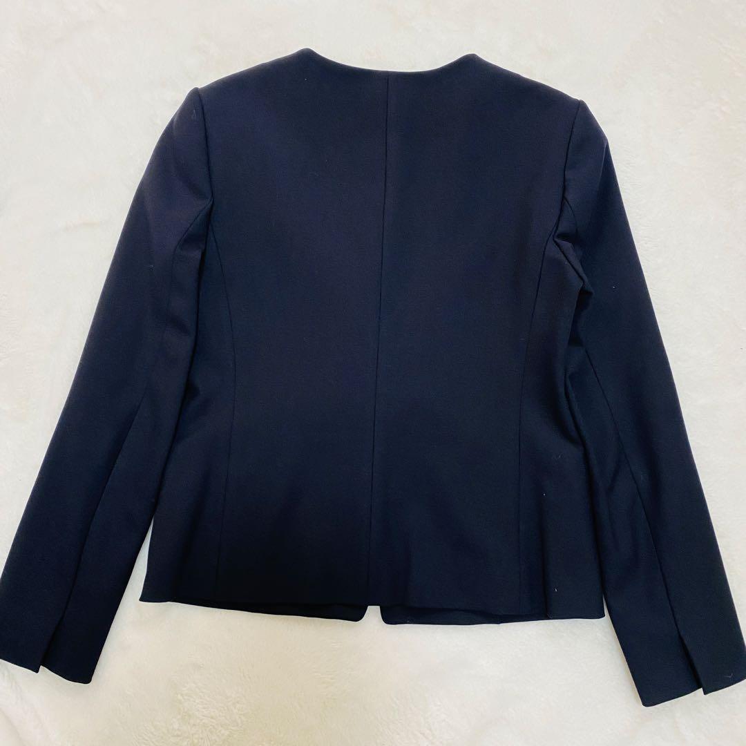 プラステ ノーカラージャケット パンツスーツ セットアップ ネイビー 上M下L