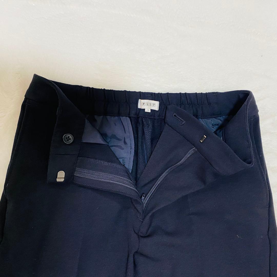 プラステ ノーカラージャケット パンツスーツ セットアップ ネイビー 上M下L