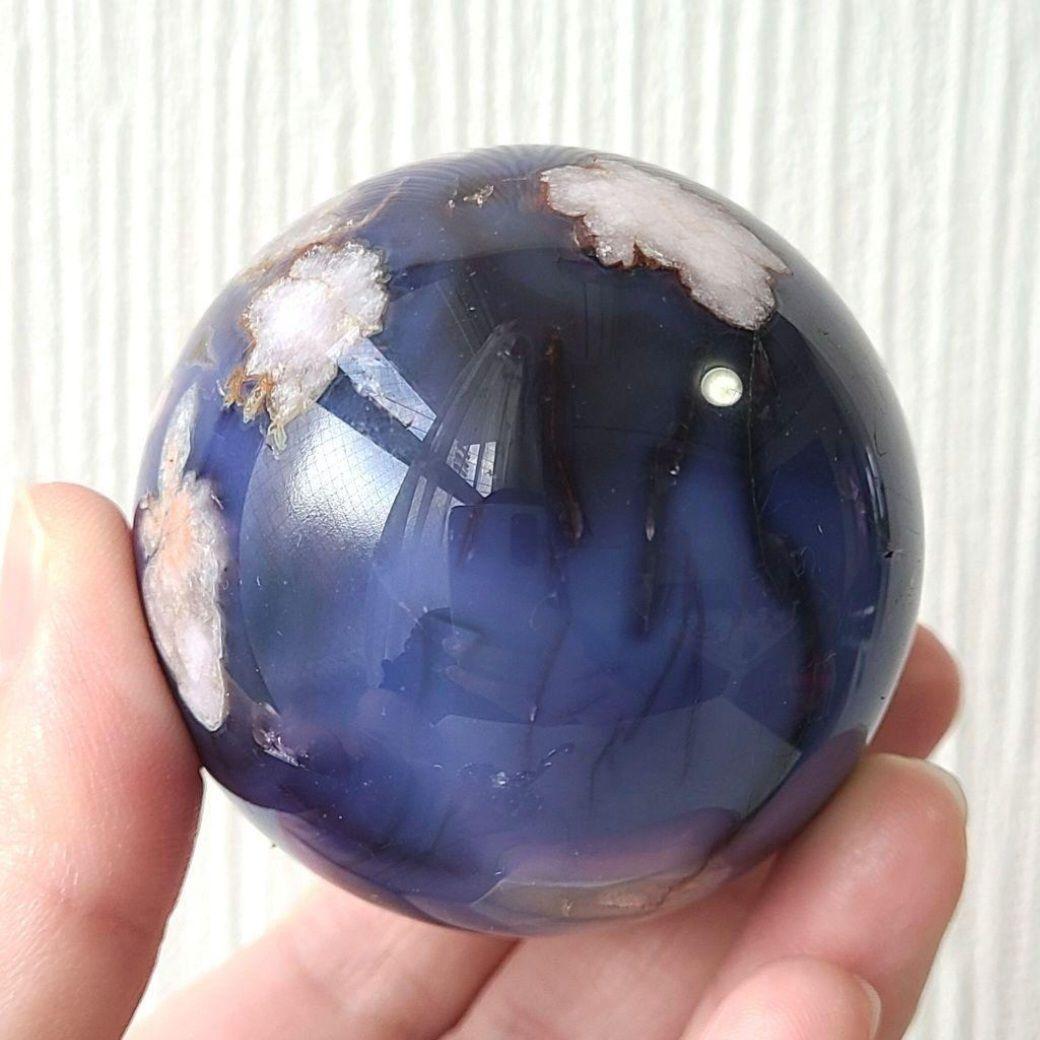 ブルーフラワーアゲート　桜瑪瑙　スフィア　丸玉　原石　ディスプレイ　コレクション