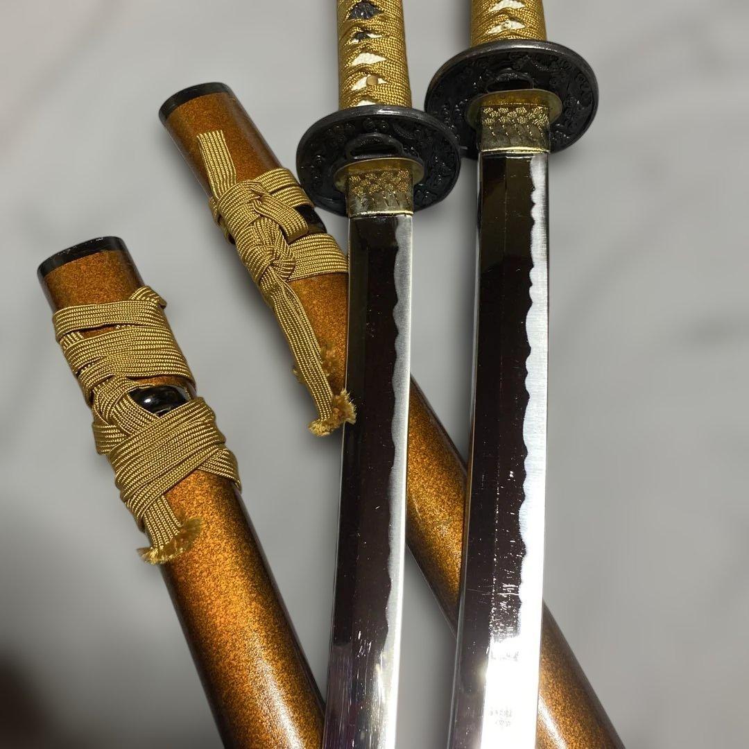 模造刀大小2本セット 金茶柄 雲龍楕円鍔 梨地呂鞘