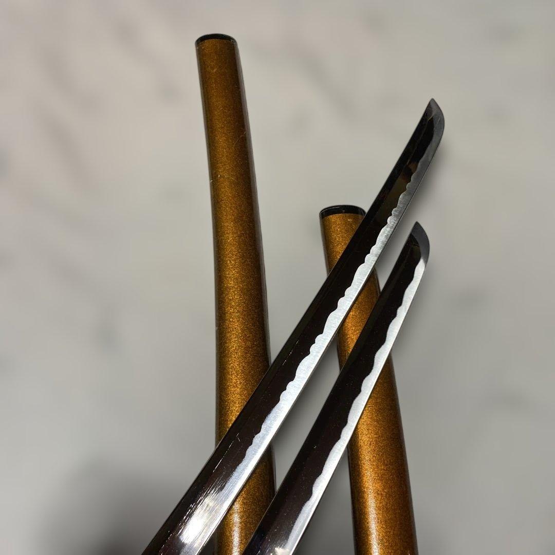 模造刀大小2本セット 金茶柄 雲龍楕円鍔 梨地呂鞘