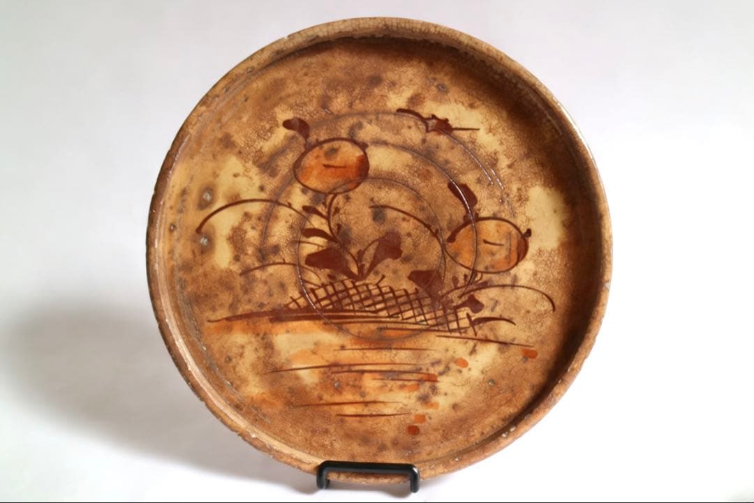 行灯皿　瀬戸焼　古瀬戸　鉄絵　時代物　飾り皿　民家蔵出し