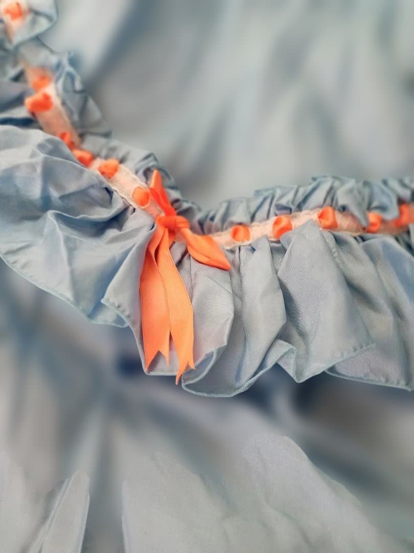 フラメンコドレス 水色ワンピース　ピンクフリンジ付き