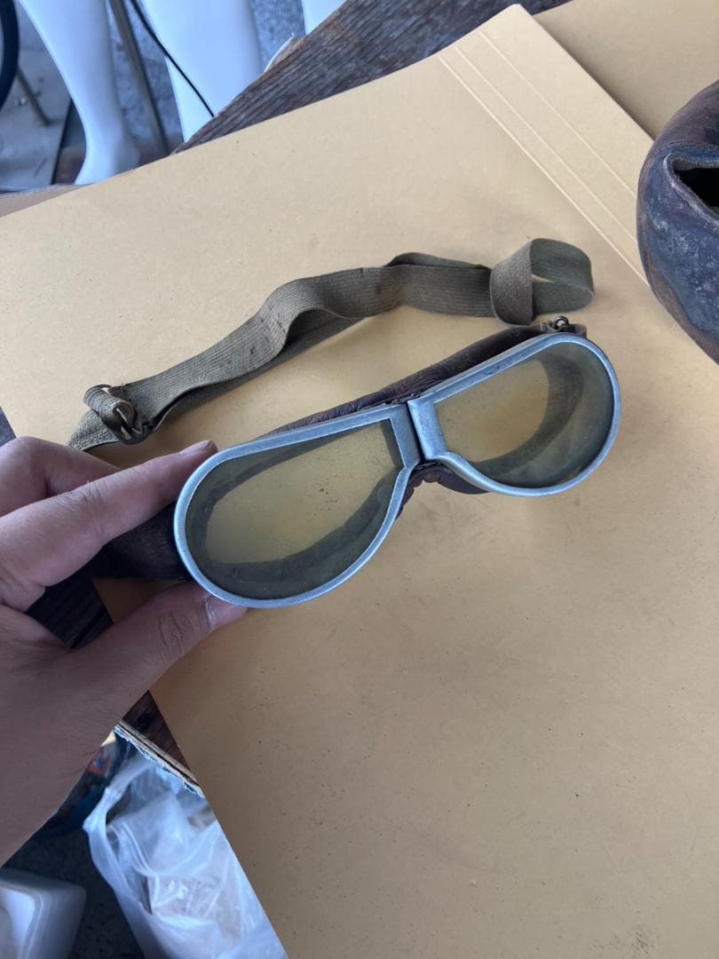 【実物】旧日本軍戦車兵ヘルメットとゴーグルセット【本物】