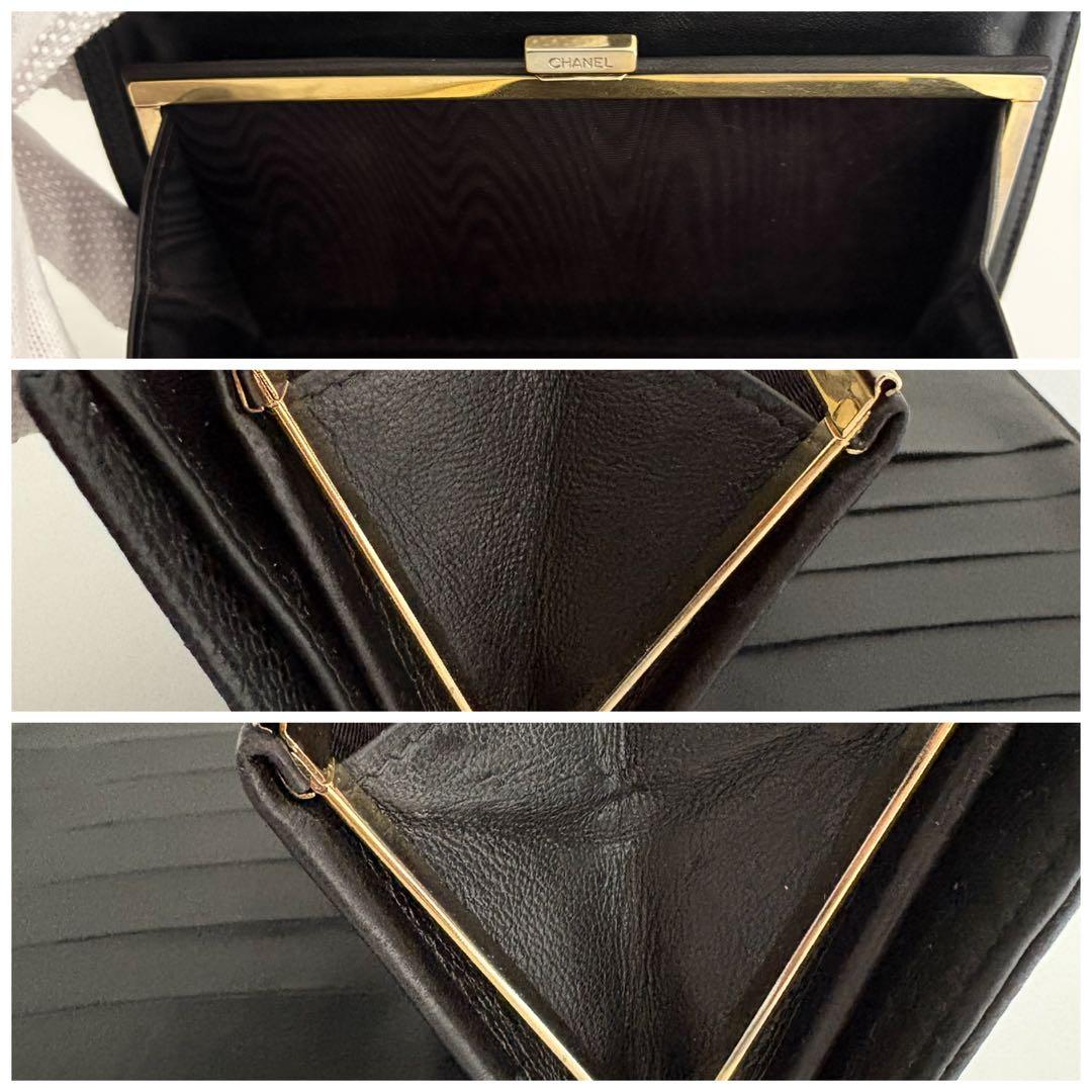 美品　シャネル　キャビアスキン　デカココ　がま口　二つ折り　長財布