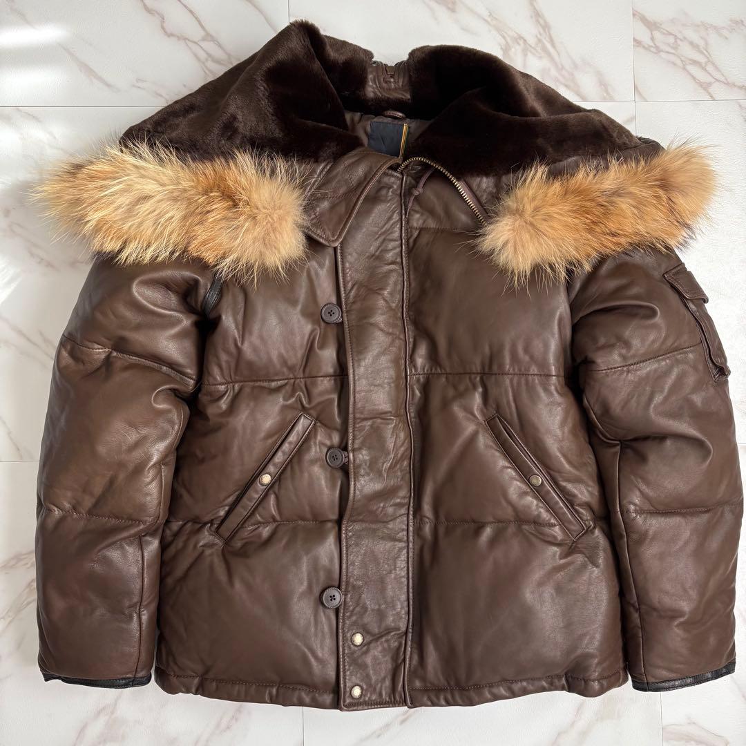 美品◆AVIREX N-2B レザージャケット ダウン 2XL ブラウン ファー