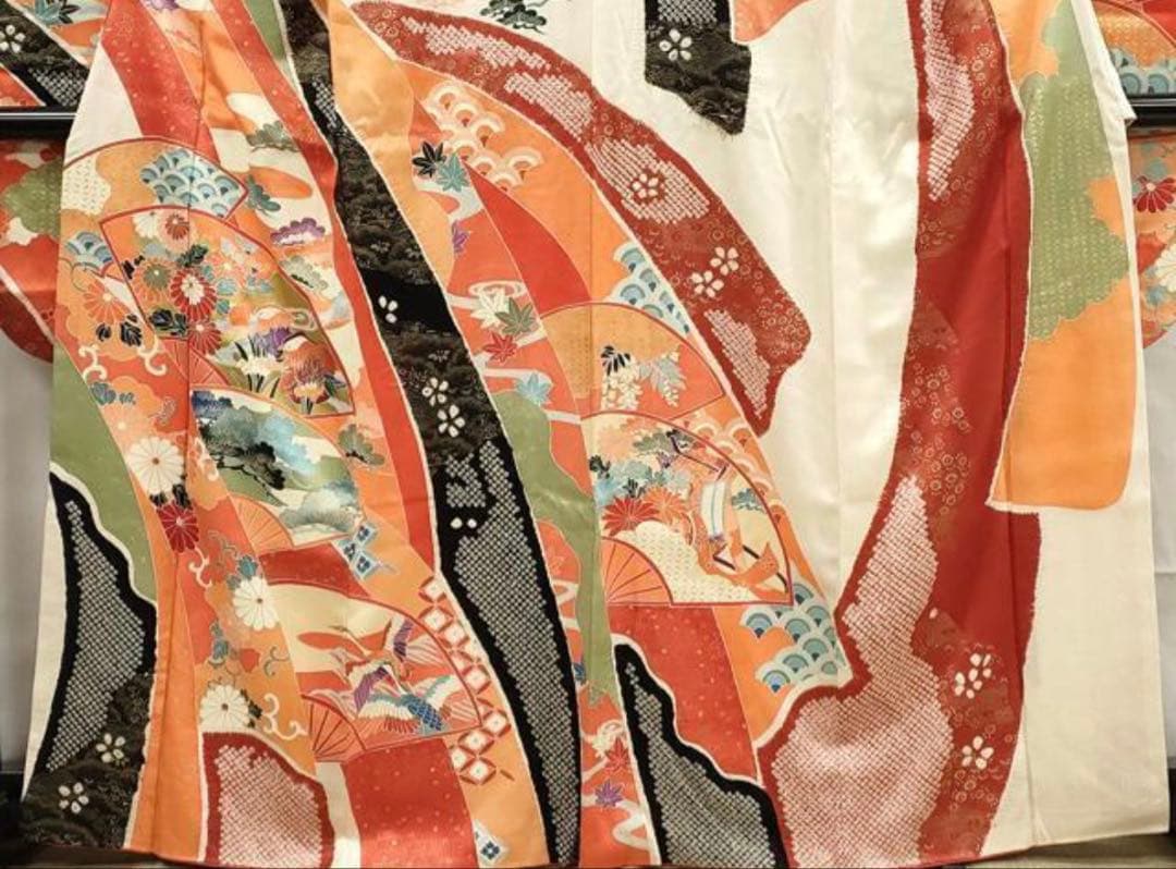 振袖 フルセット6点サイズM〜L正絹　扇面吉花鳥　売り切り終了
