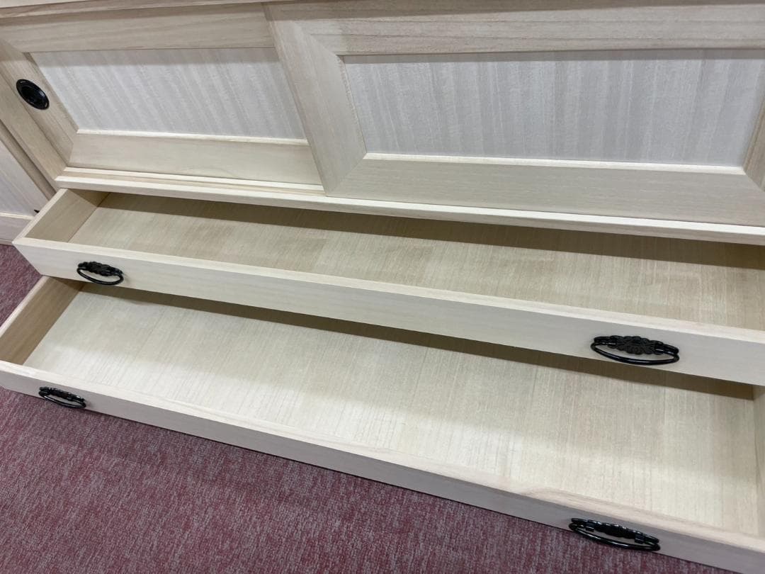 桐　衣裳箱　引戸　幅100　扉付　引出　2段　上置　桐タンス　着物　収納　タンス