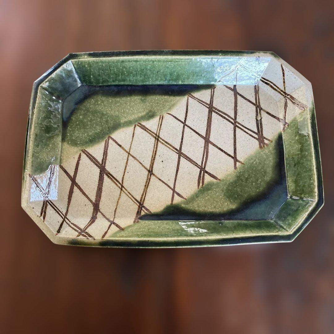 織部焼　角皿35×25　作家もの