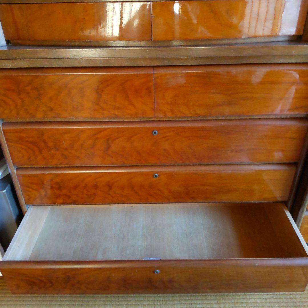 昭和レトロ バラ柄 ガラス戸収納タンス 飾り箪笥 和簞笥 時代家具 婚礼箪笥