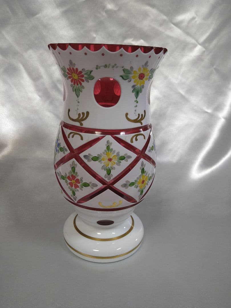 チェコ ボヘミアガラス 花瓶 花入 オーバーレイクリスタル ビンテージ