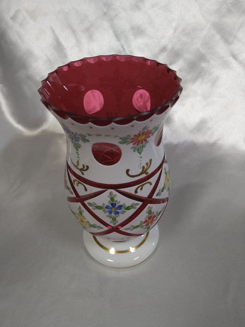 チェコ ボヘミアガラス 花瓶 花入 オーバーレイクリスタル ビンテージ