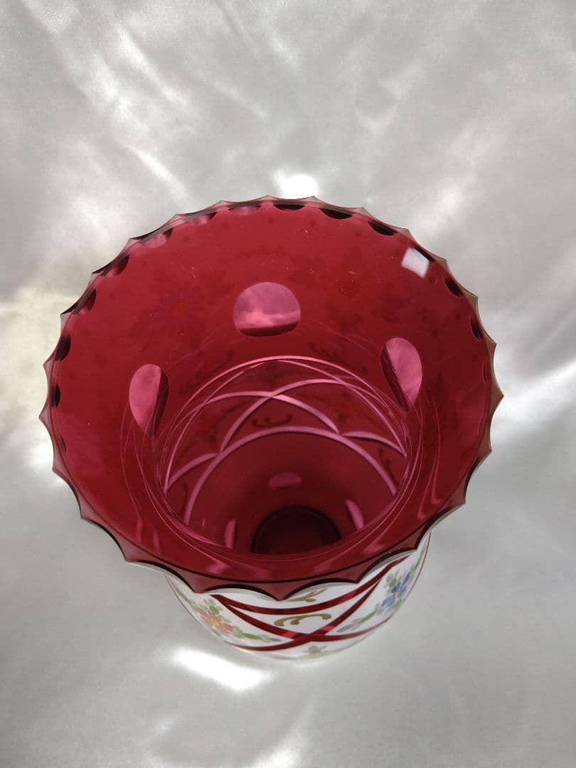 チェコ ボヘミアガラス 花瓶 花入 オーバーレイクリスタル ビンテージ