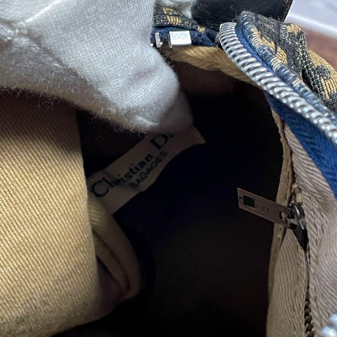 ディオール トロッター キャンバス レザー ボストン ハンド バッグ ネイビー