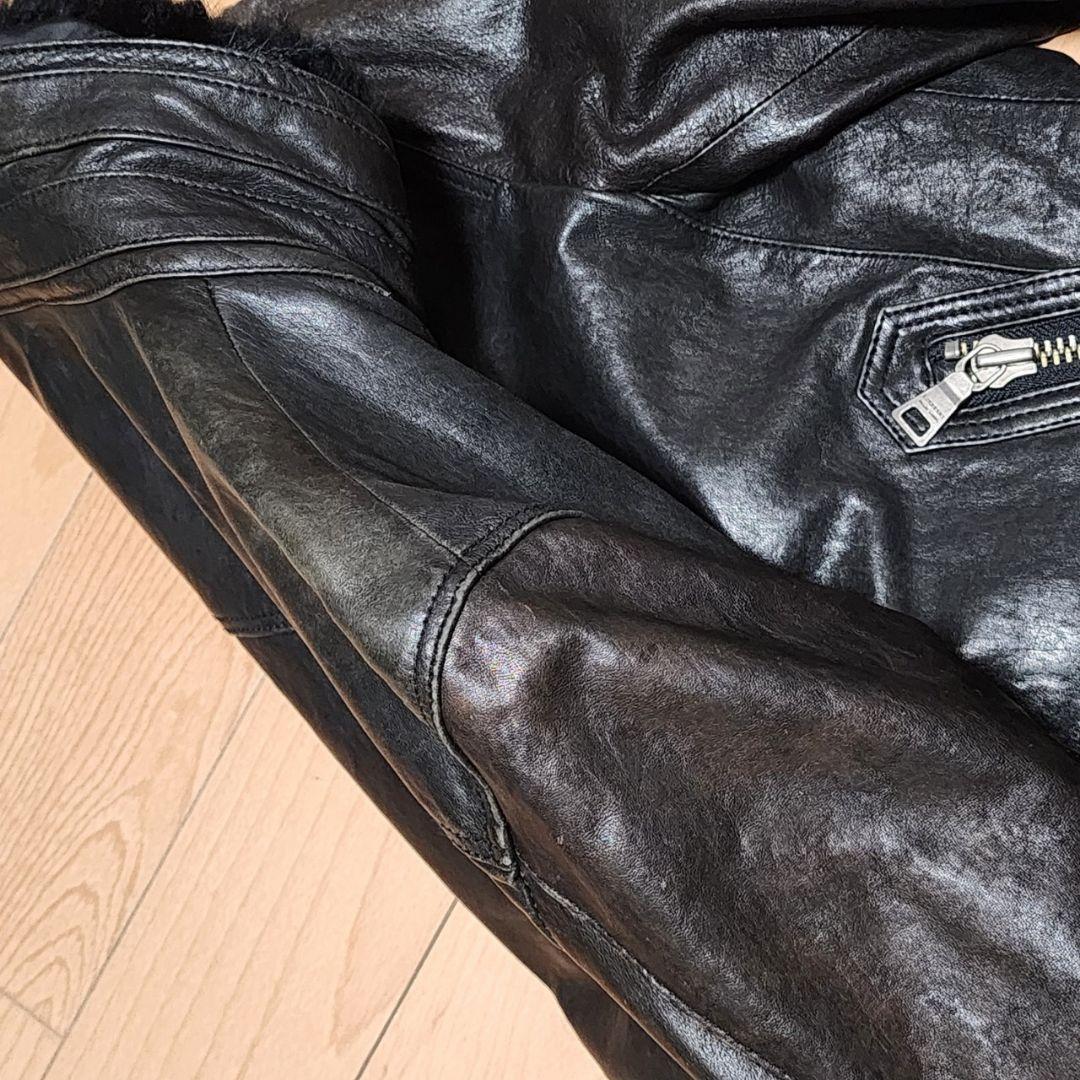 バーバリーブラックレーベル レザー ライダースジャケット スタンドカラー ファー