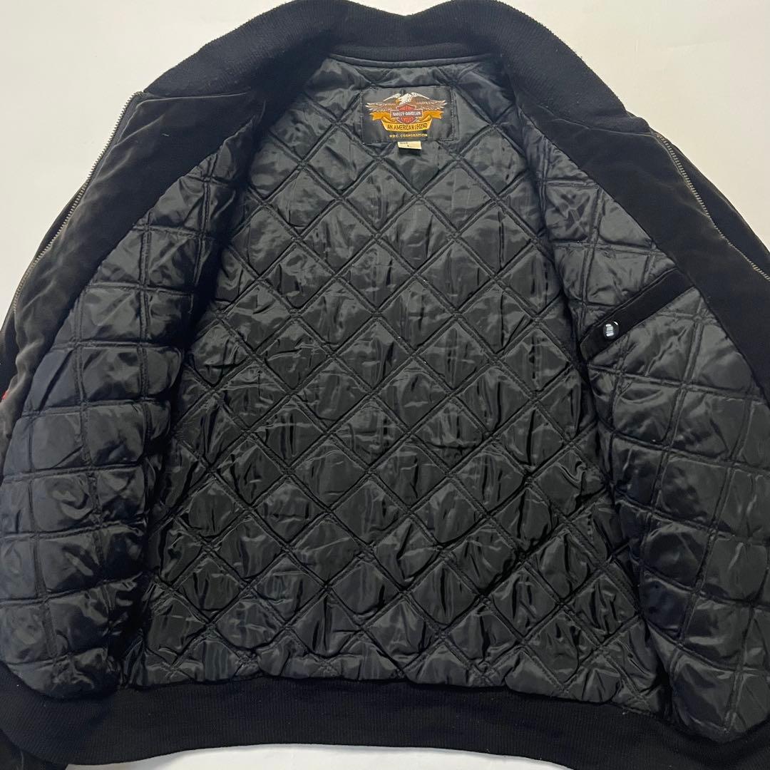 ハーレーダビッドソン スカジャン 別珍 ブラック 黒 刺繍 L ファイヤー